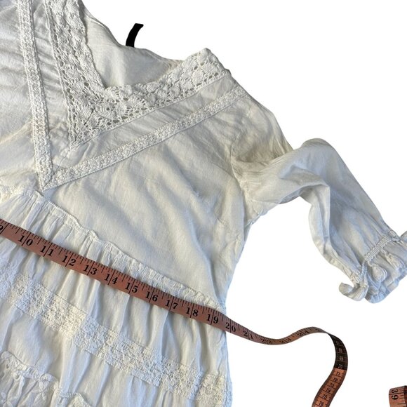 Me 2 Magic Mini Dress XL Cotton White Eyelet Lace Tassel Boho Prairie Beachy - Picture 11 of 12
